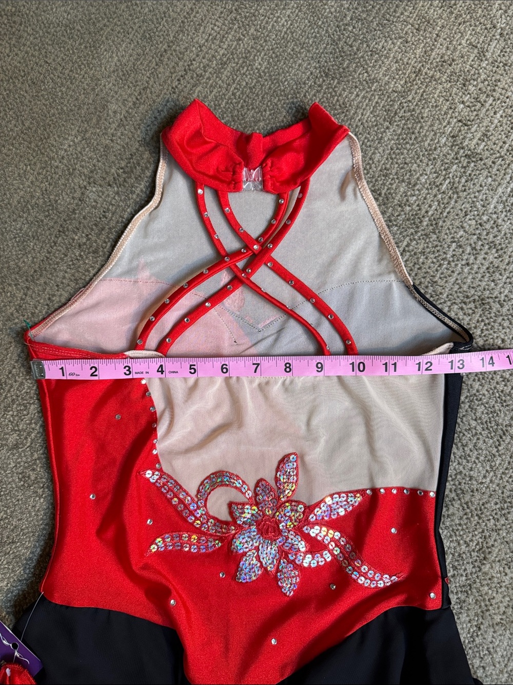๐ Bo-Art Small Adult Red & Black Floral Sequin Dance Leotard Costume / Sz S - Picture 2 of 15